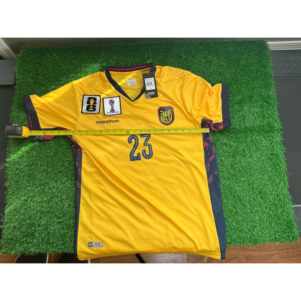 Marathon Ecuador National Team Soccer Jersey Yellow #23 FIFA World Cup Patch L